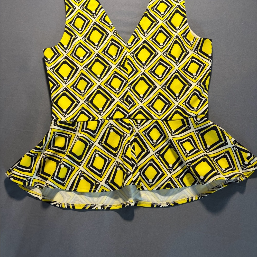 Vibrant Yellow Geometric Peplum Top